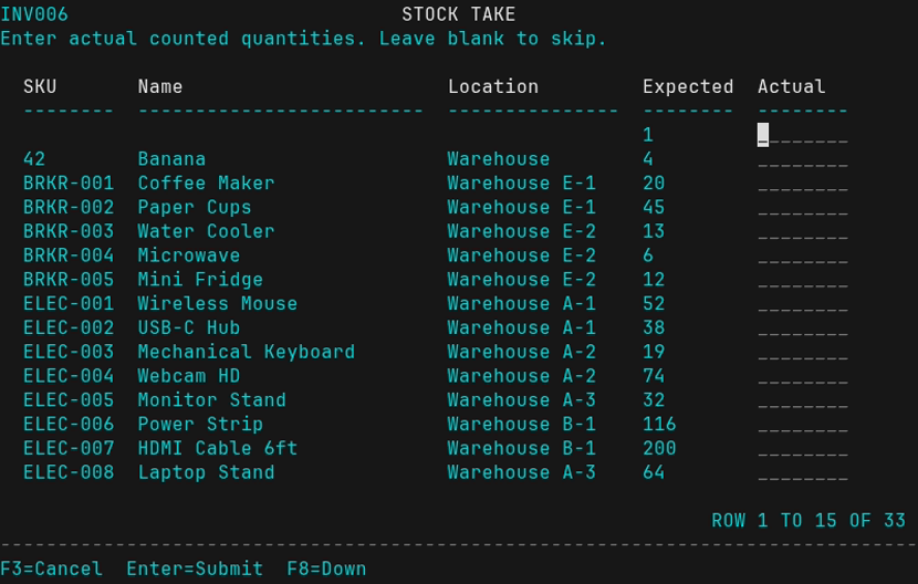 Tabular Entry Screenshot